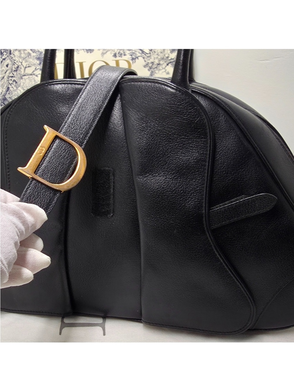 Dior Black Leather Satchel with Gold 'D' Accent - Picture 3 of 12